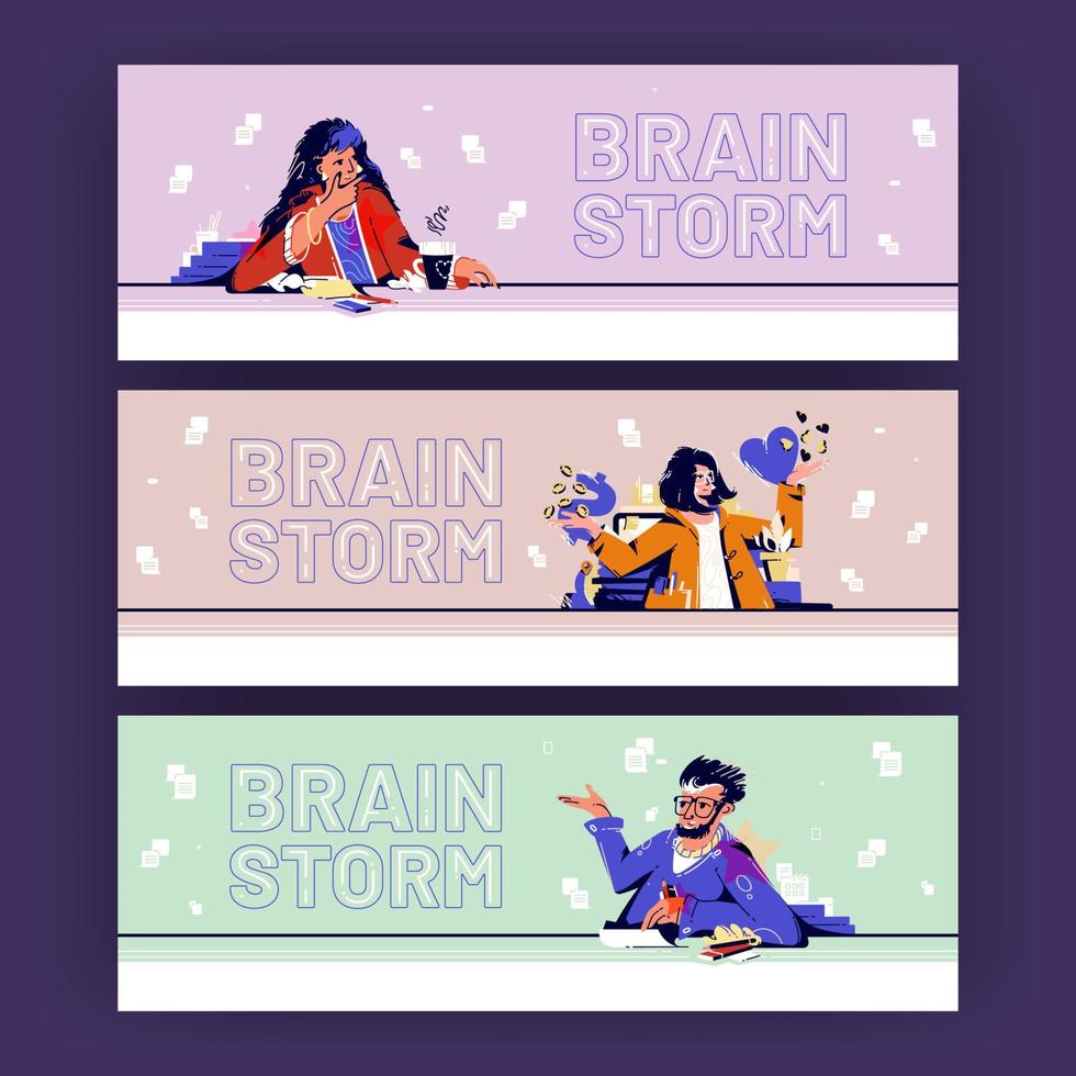 Brain storm cartoon banners with business people vector