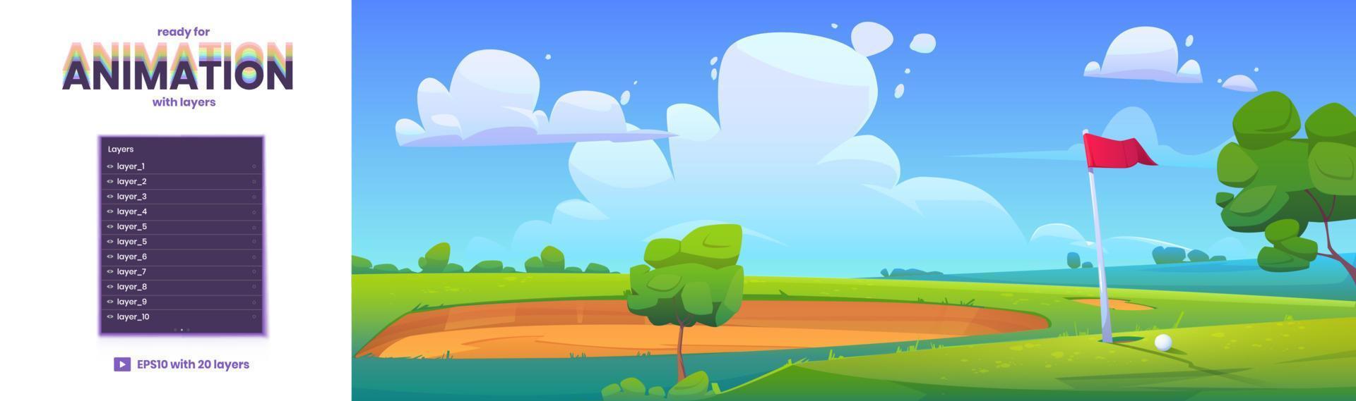 fondo de paralaje con campo y búnker de golf vector