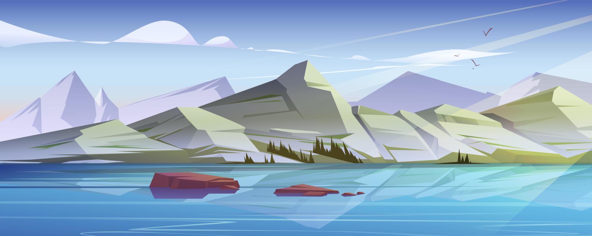 Nordic landscape with lake and mountain range vector