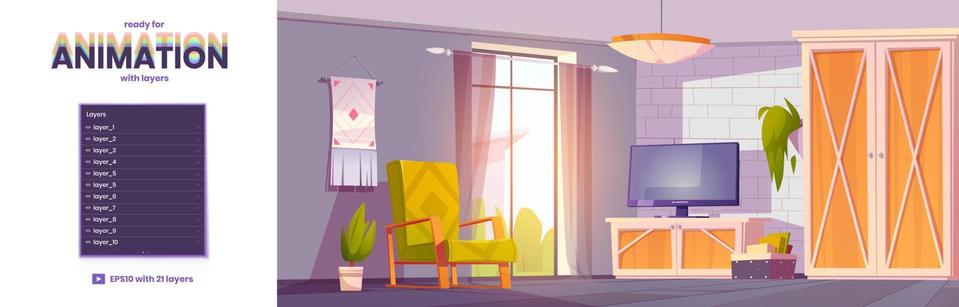 Living room with furniture in rustic style vector