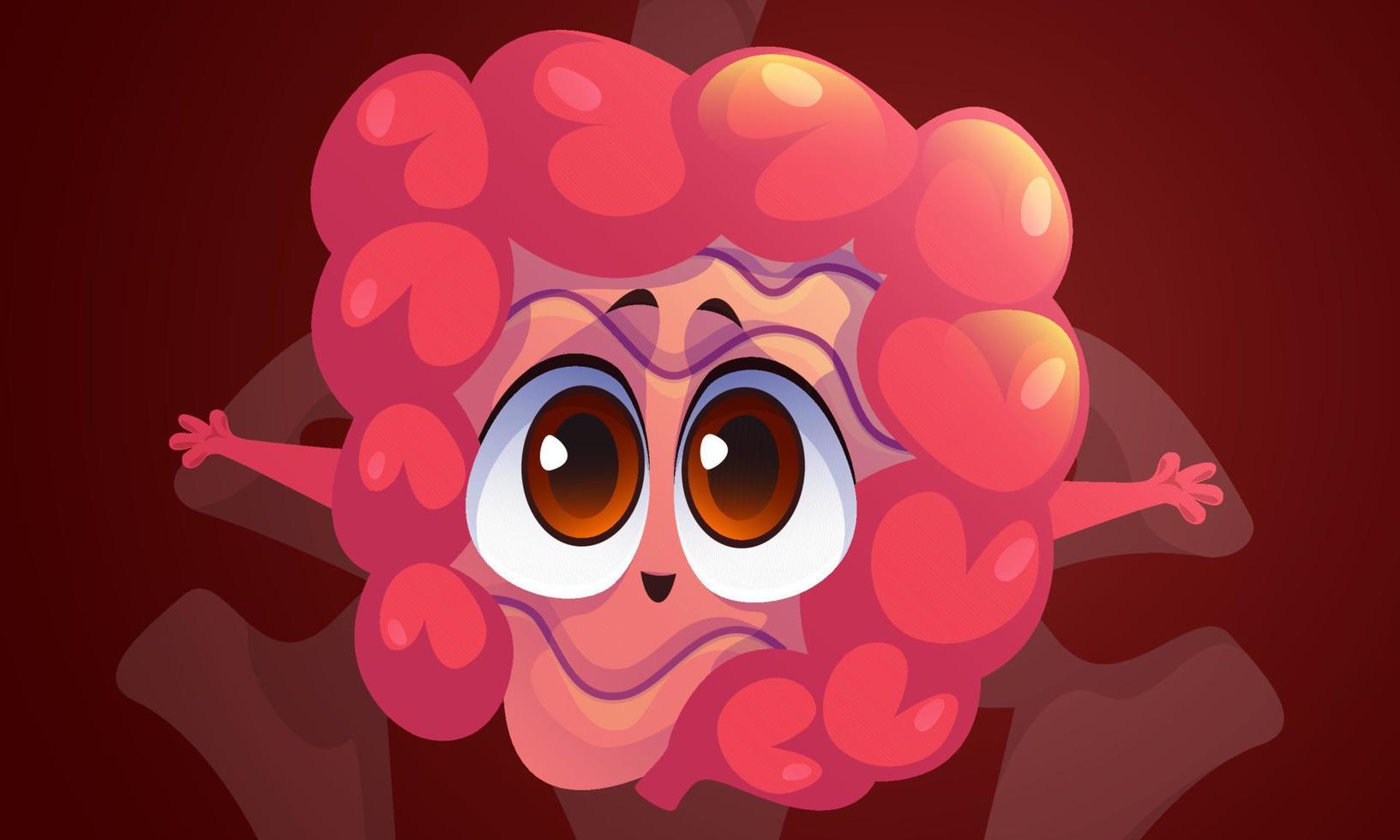 Cute character of intestine, human internal organ vector