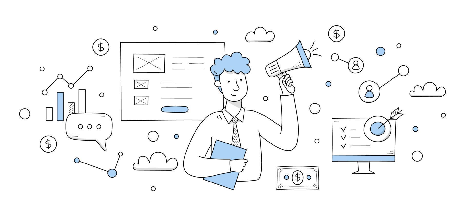 Digital marketing concept with man with megaphone vector