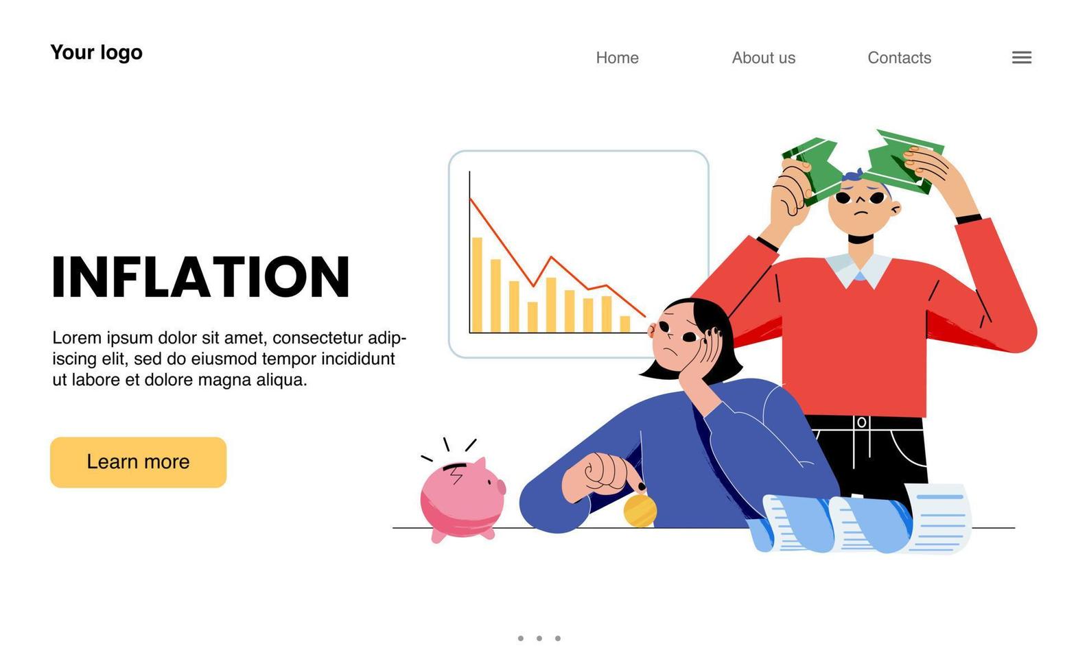 Inflation landing page, bankruptcy, finance crisis vector