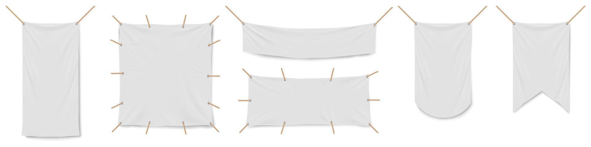 Blank white vinyl banners, flags and pennants vector