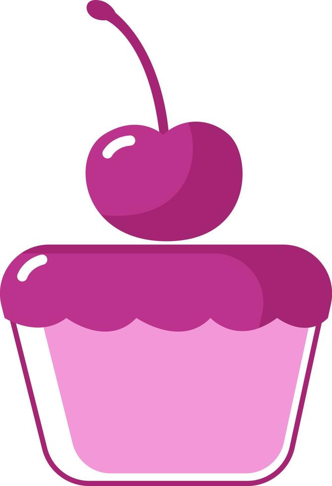 Pink cupcake with a cherry on top, illustration, vector on white background.