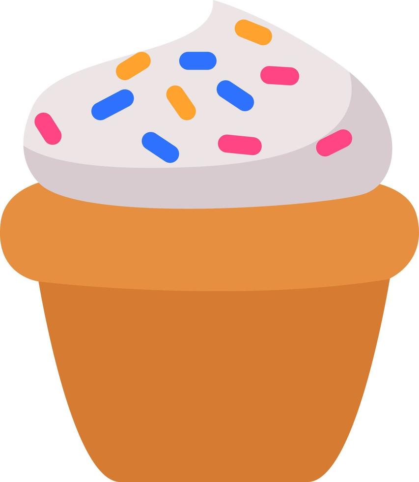 cupcake con crema blanca y lloviznas, ilustración, vector sobre un fondo blanco