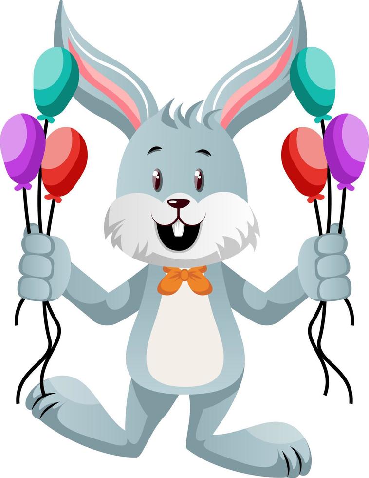 Bunny with balloons, illustration, vector on white background.