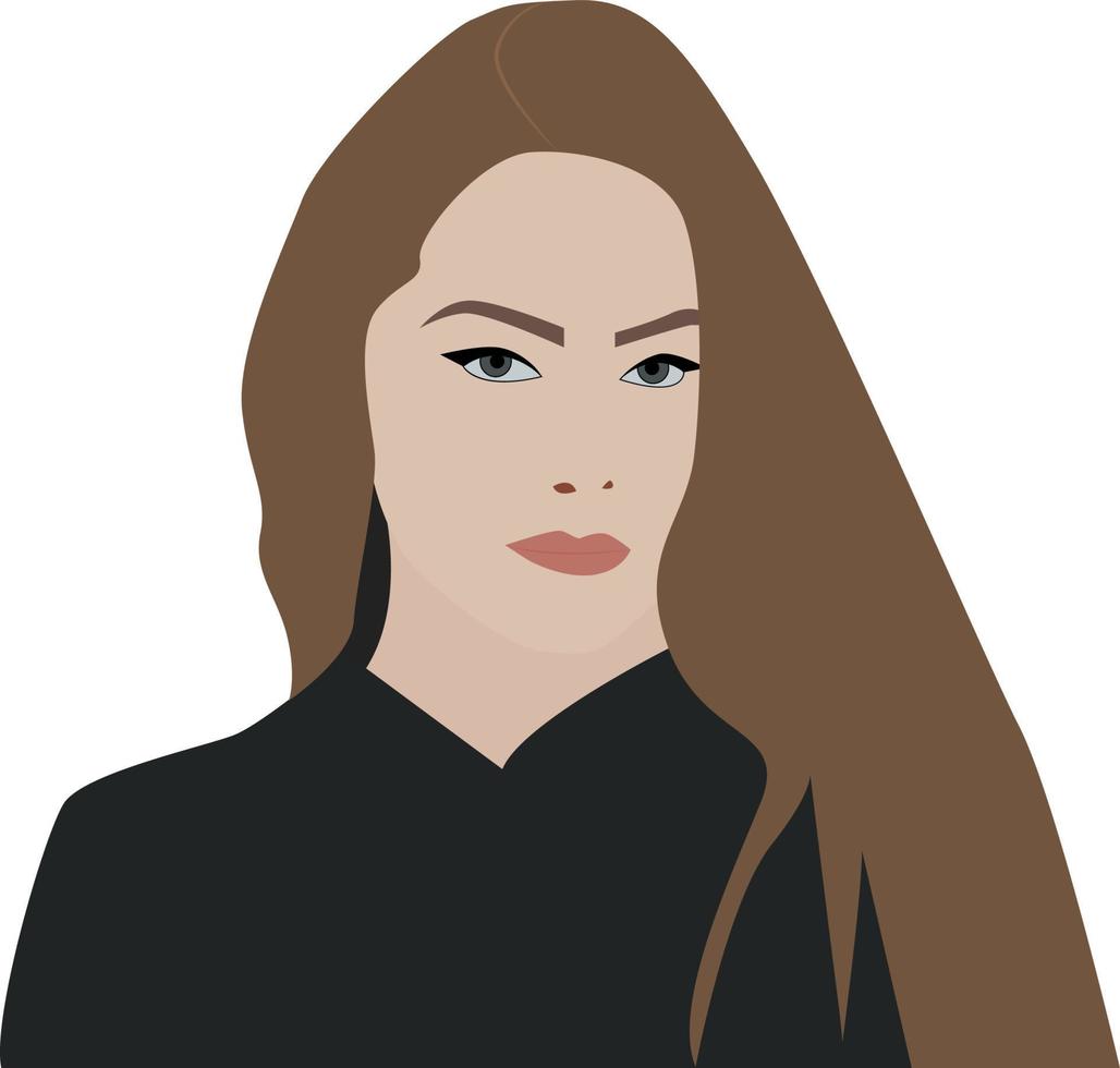 Woman with black blouse, illustration, vector on white background.