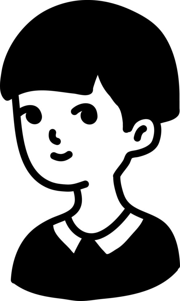 chica de pelo oscuro con pelo muy corto, ilustración de icono, vector sobre fondo blanco