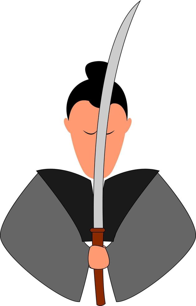 Samurai con katana, ilustración, vector sobre fondo blanco.