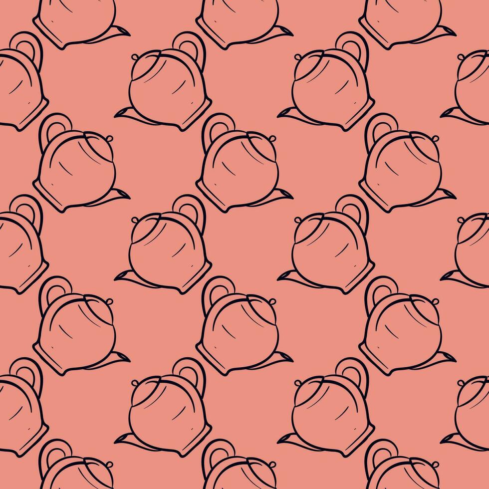 Pretty teapot , seamless pattern on red background. vector