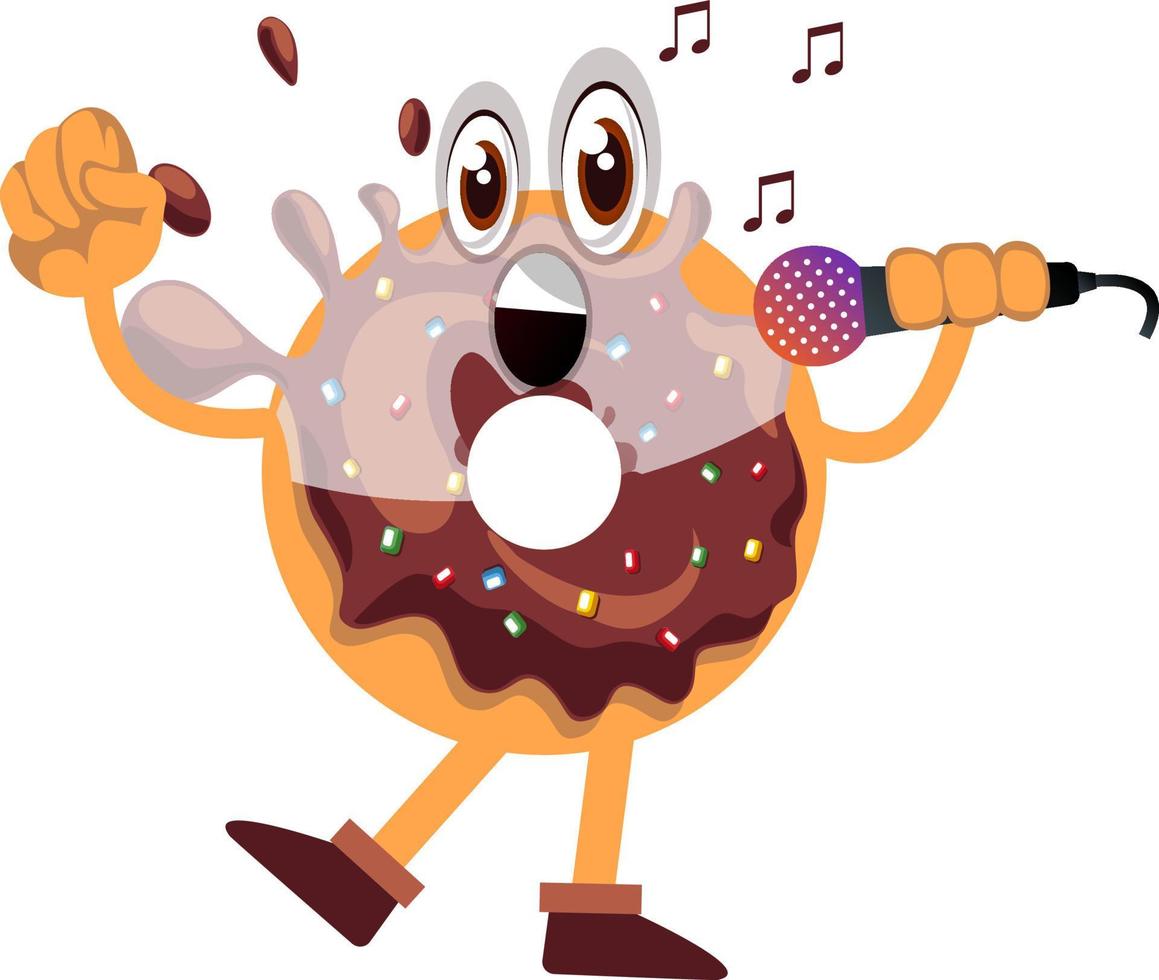 Donut with microphone, illustration, vector on white background.
