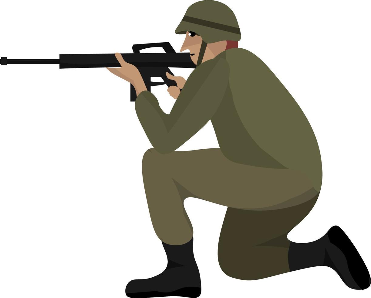Soldier with a rifle, illustration, vector on white background.
