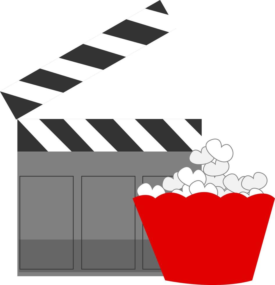 Movies and popcorn, illustration, vector on white background.