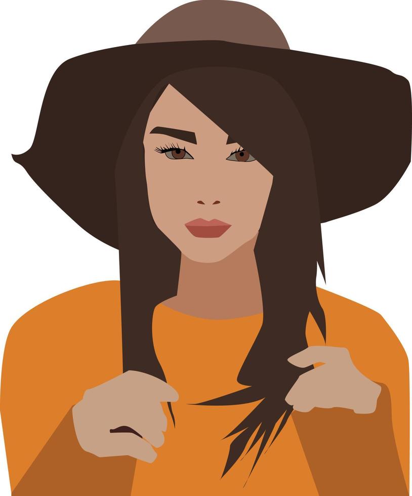 Woman with brown hair, illustration, vector on white background.