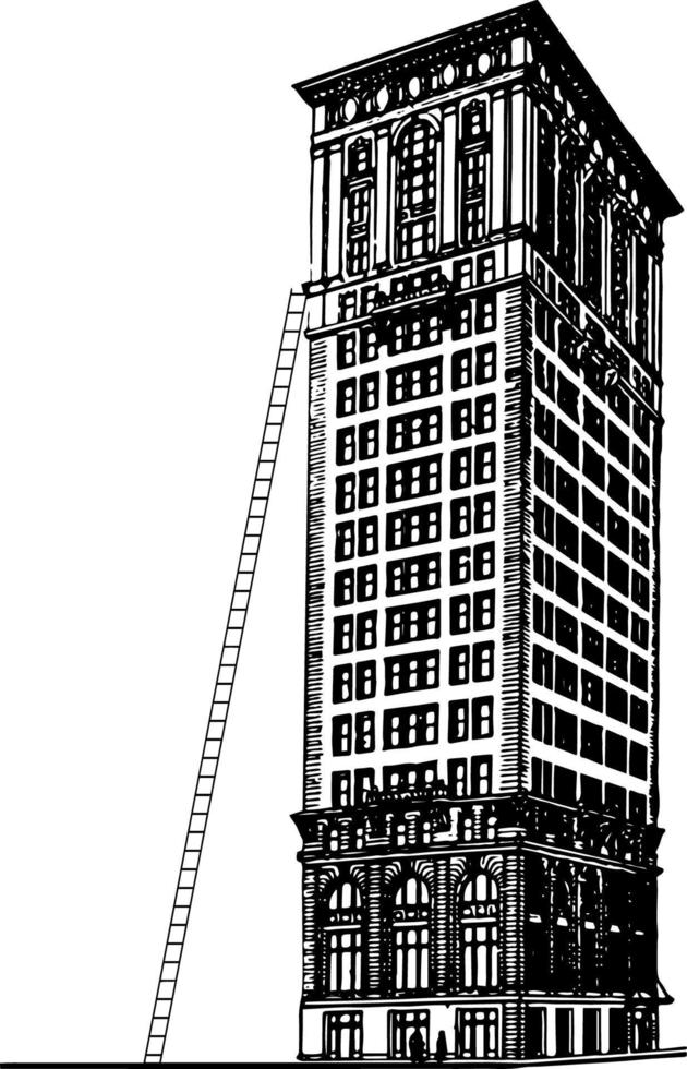 escalera apoyada en una ilustración vintage del edificio. vector