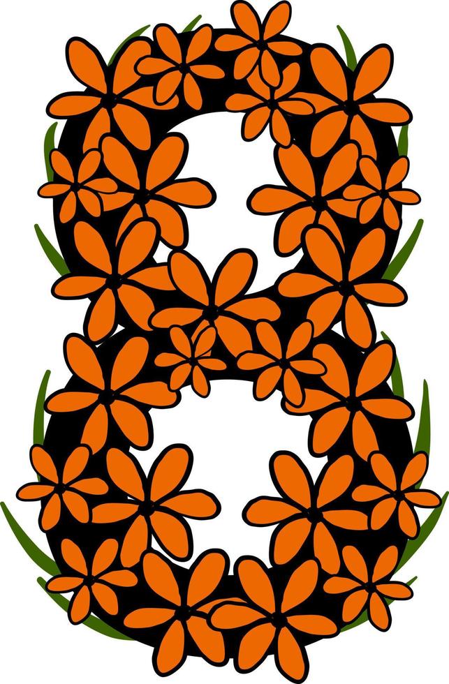 Floral number eight, illustration, vector on white background.
