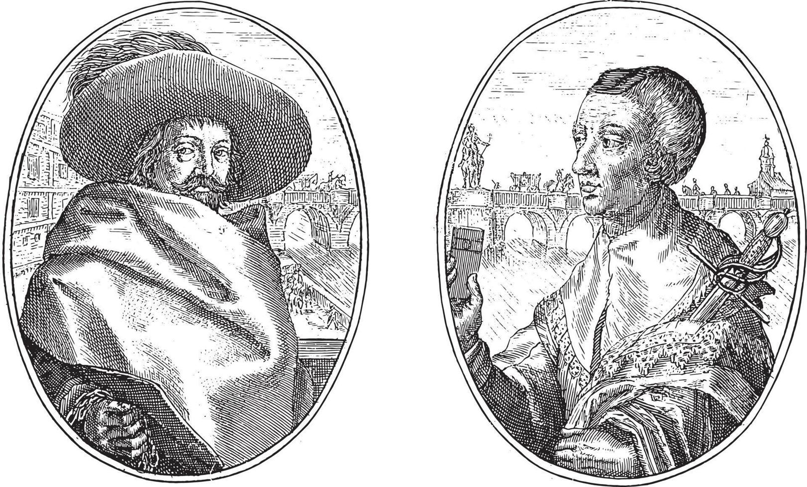 Deceiver and carrier, Crispijn van de Passe II, 1641, vintage illustration. vector