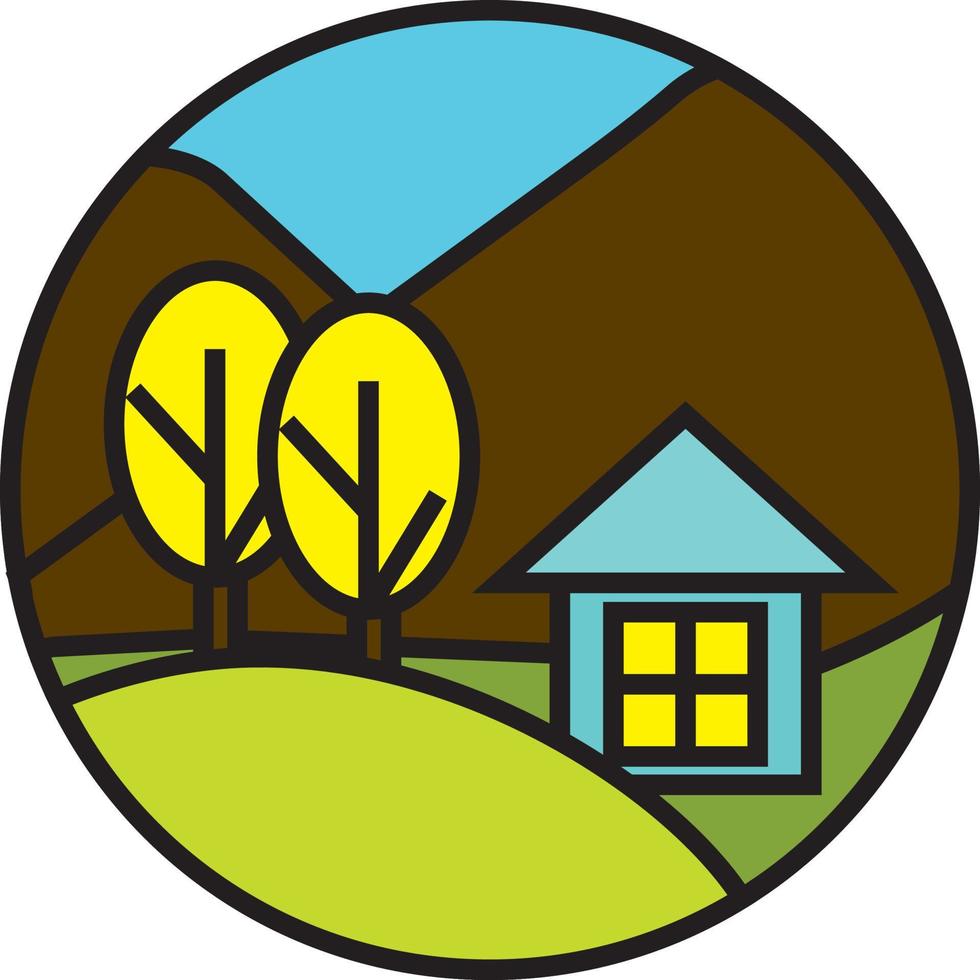 Blue house in nature, illustration, vector on a white background.