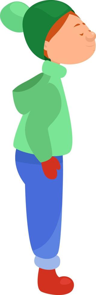 chica en una chaqueta de invierno verde, ilustración, vector sobre un fondo blanco.