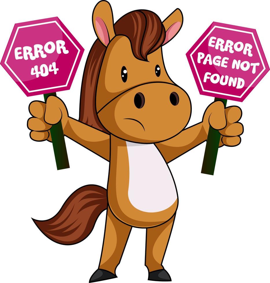 Horse with 404 error, illustration, vector on white background.