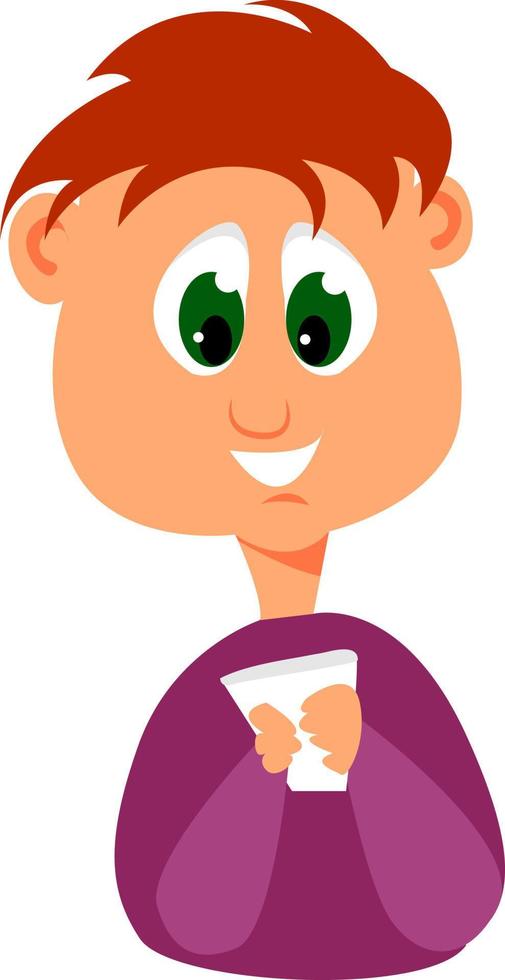 Boy with green eyes, illustration, vector on white background.
