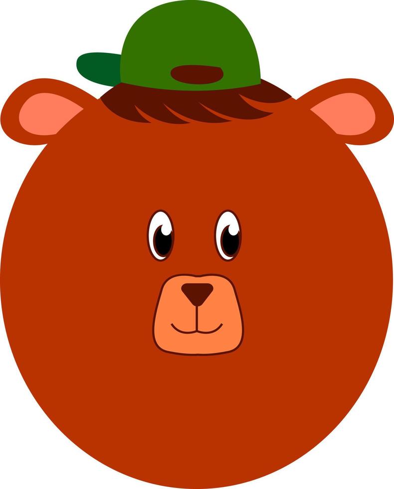 Bear with green hat, illustration, vector on white background