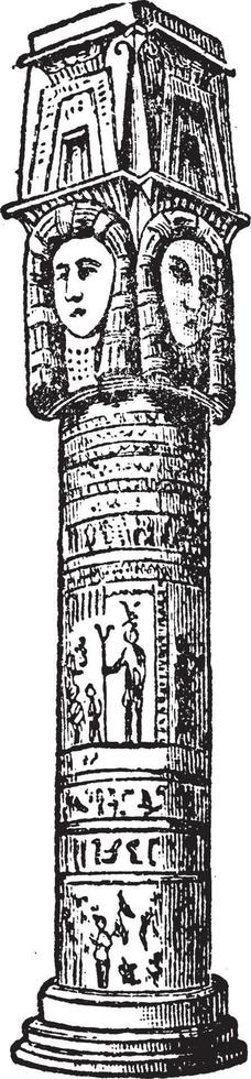 columna de hathor, mitológica, grabado antiguo. vector