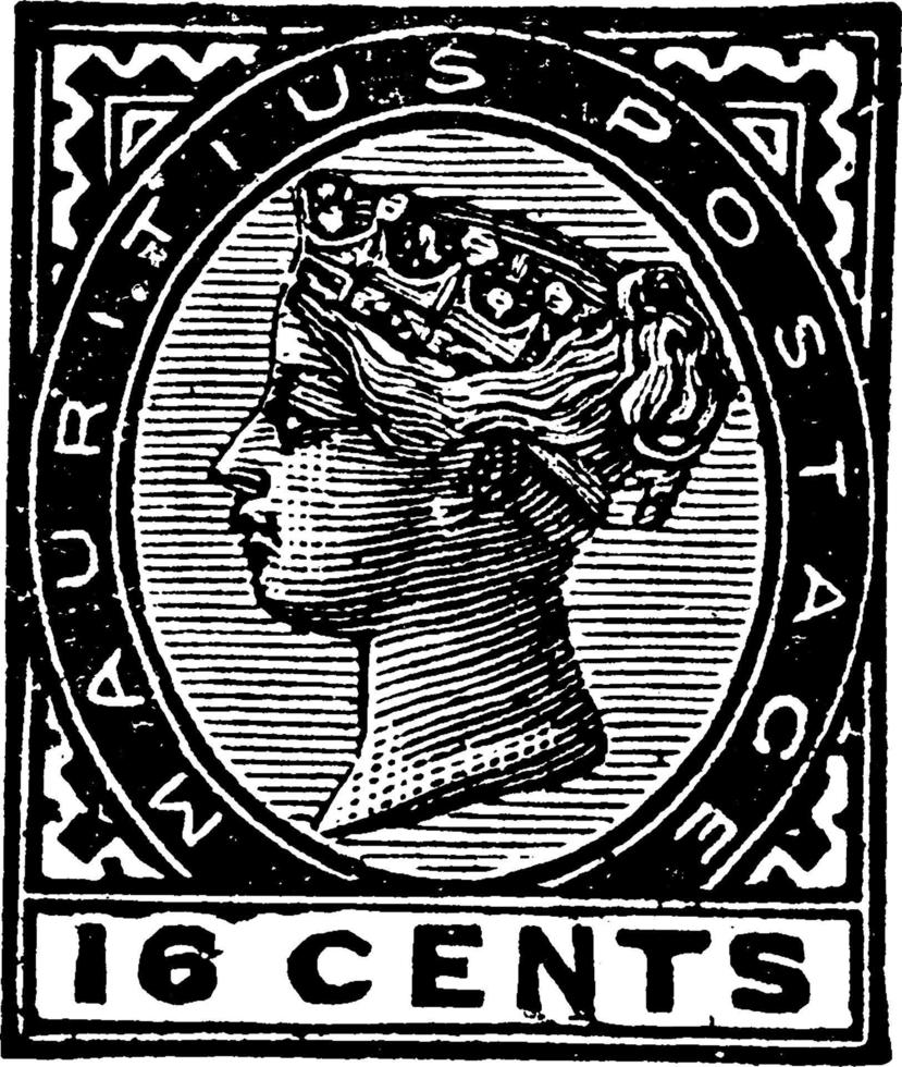 mauricio, sello de 16 centavos, 1885, ilustración vintage vector