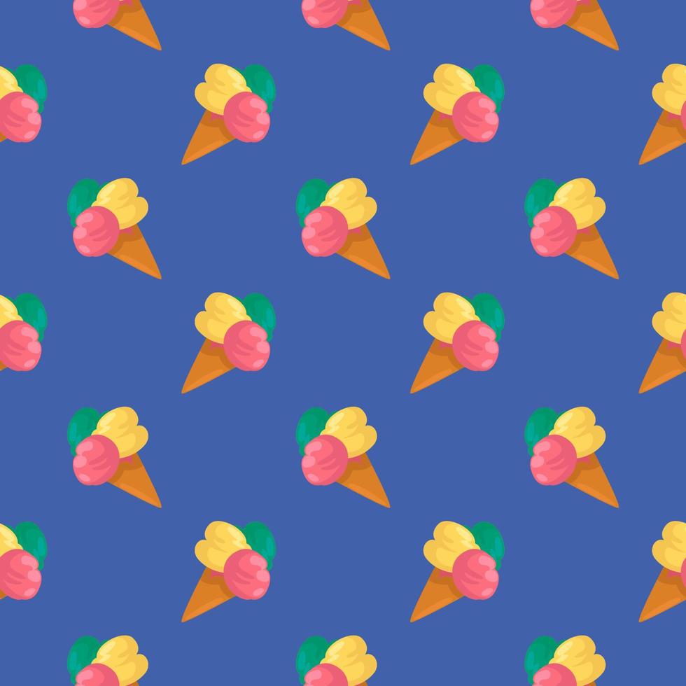 Ice cream in cones,seamless pattern on deep blue background. vector