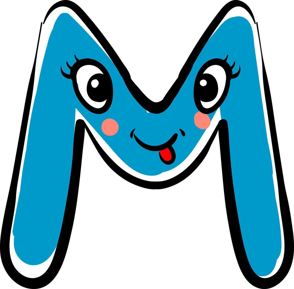 Letter M, illustration, vector on white background.