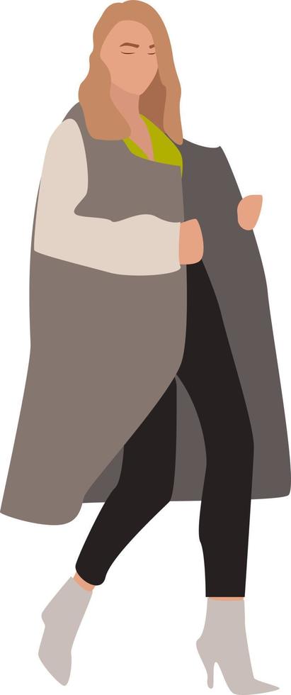 Girl with gray coat, illustration, vector on white background.