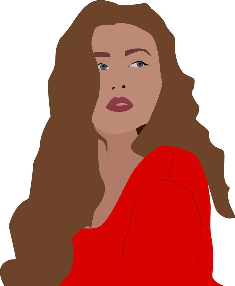 Girl in red, illustration, vector on white background.