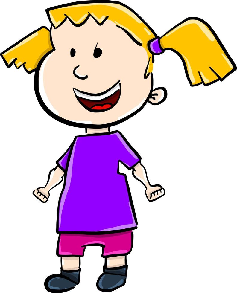 Girl with ponytails, illustration, vector on white background
