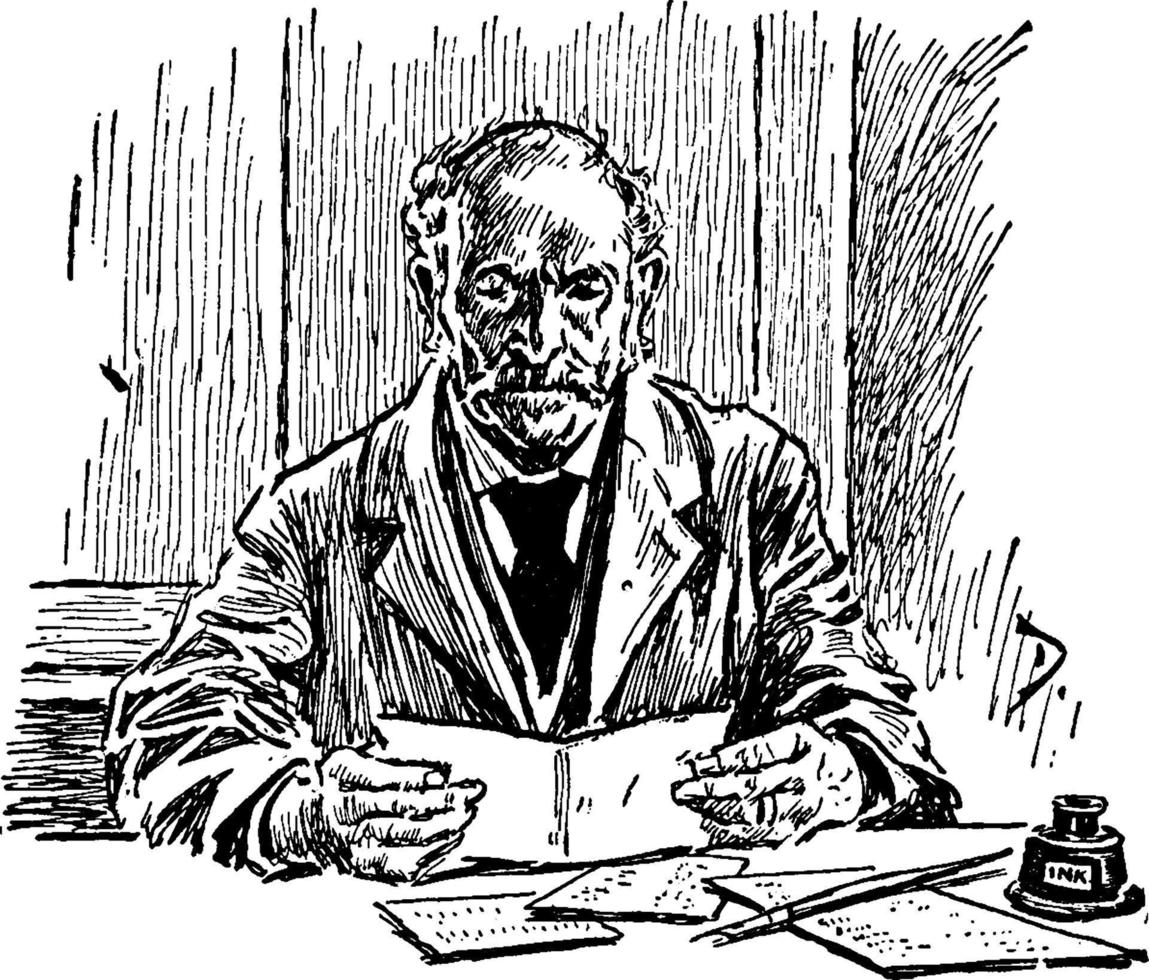 hombre trabajando, ilustración vintage vector