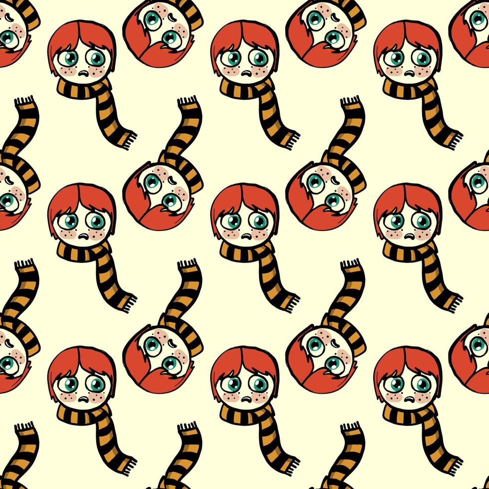 Boy with scarf, seamless pattern on bright background. vector