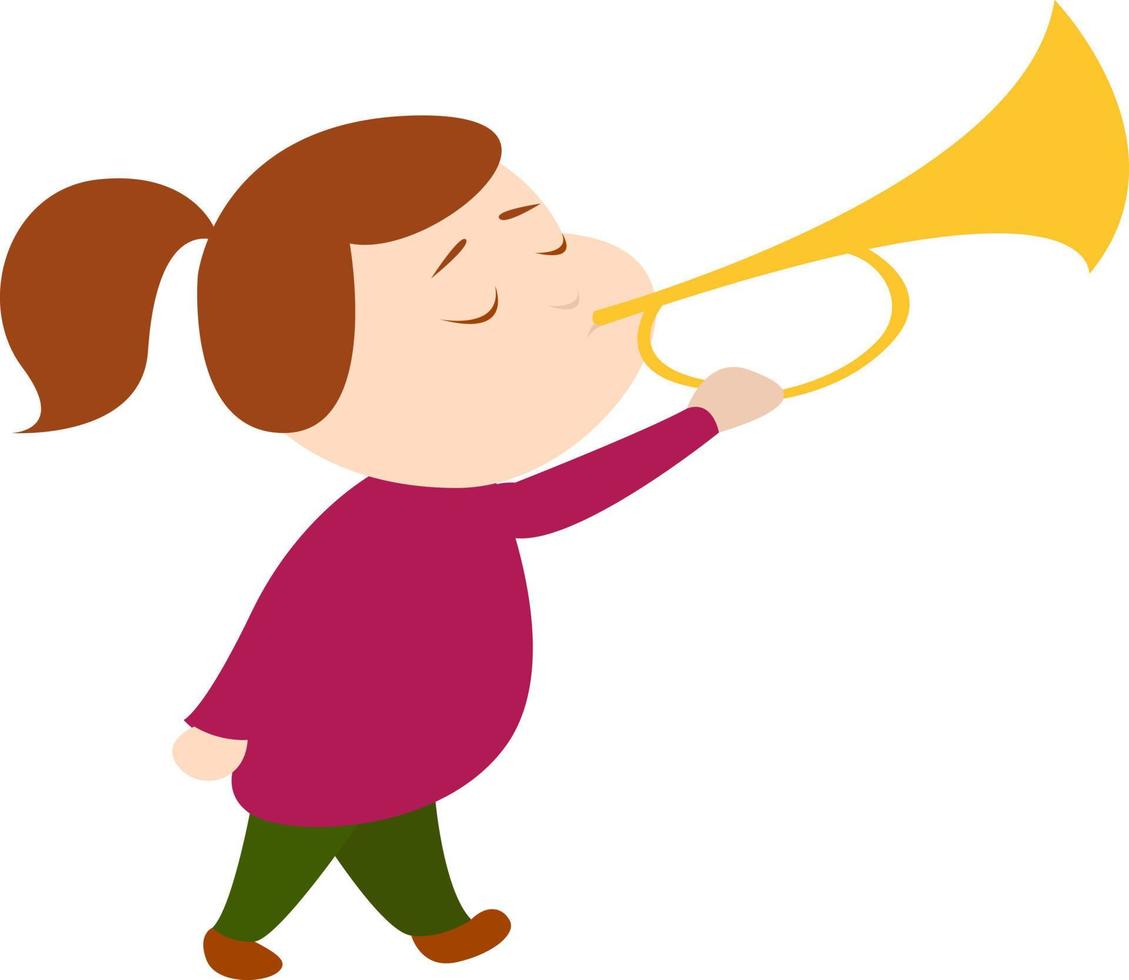 Girl playing musical instrument, illustration, vector on white background.