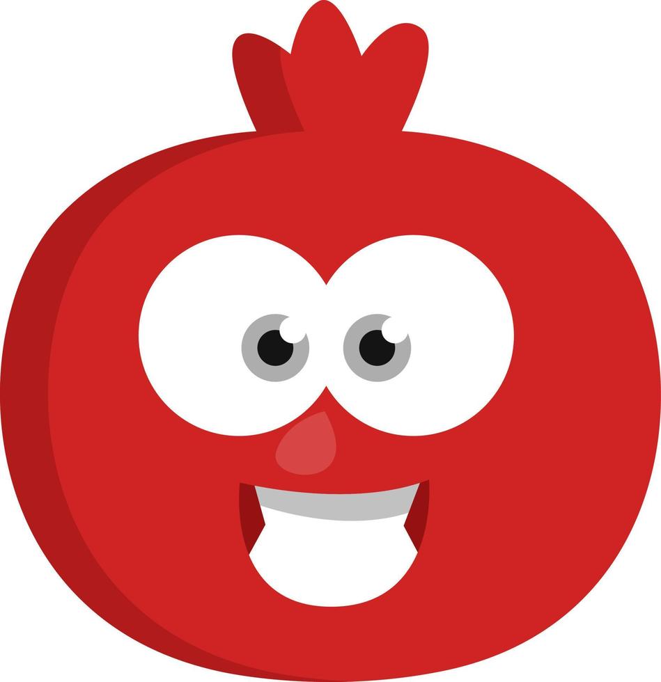 Red pomegranate with eyes, illustration, vector on a white background.