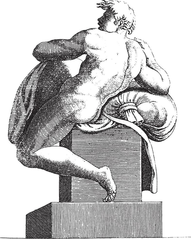 Seated Nude, Adamo Scultori, after Michelangelo, 1585, vintage illustration. vector