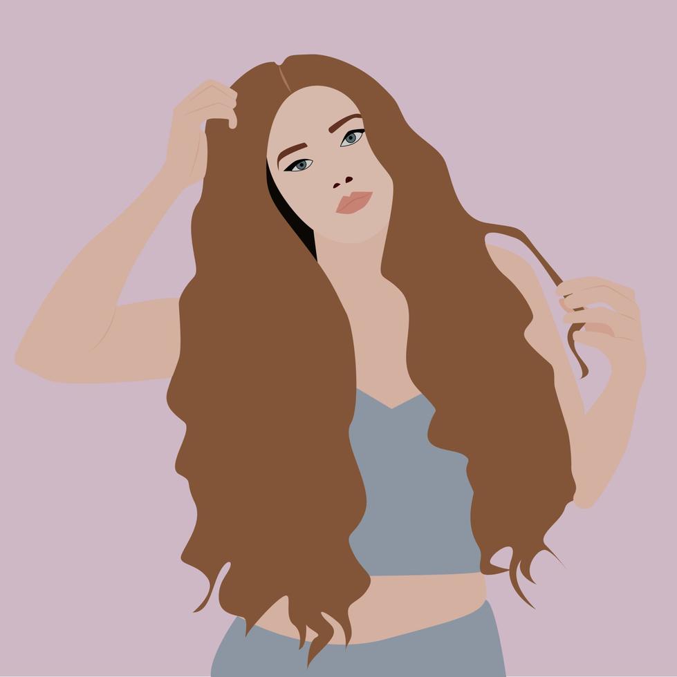 chica con cabello rizado, ilustración, vector sobre fondo blanco.