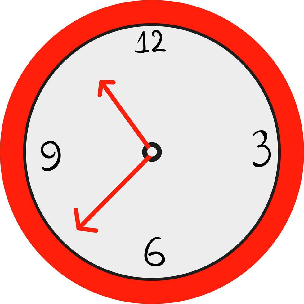 Red round clock, illustration, vector on white background.