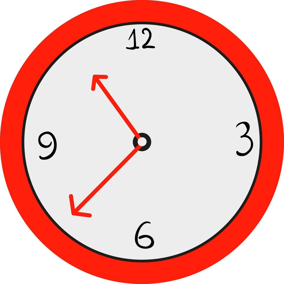 Reloj redondo rojo, ilustración, vector sobre fondo blanco.