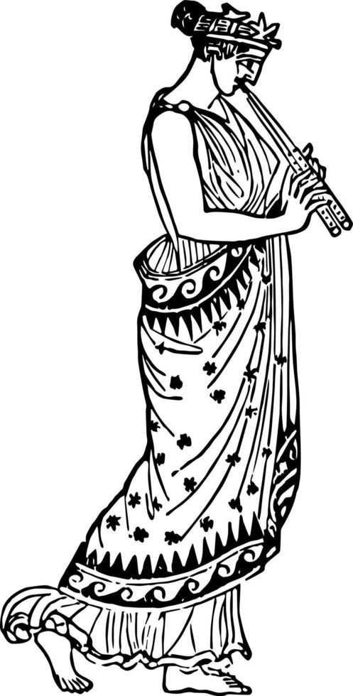 Grecian Female with Double Flute, vintage illustration. vector