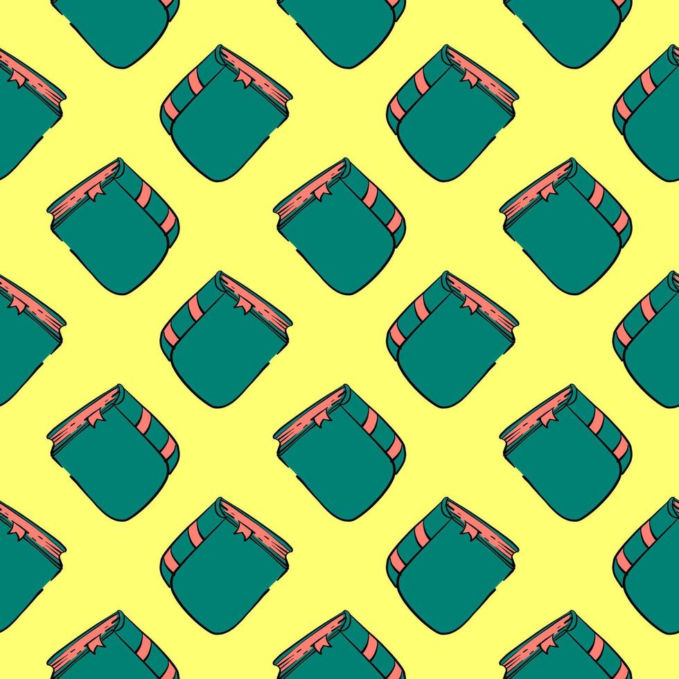 Lovely green book, seamless pattern on yellow background. vector