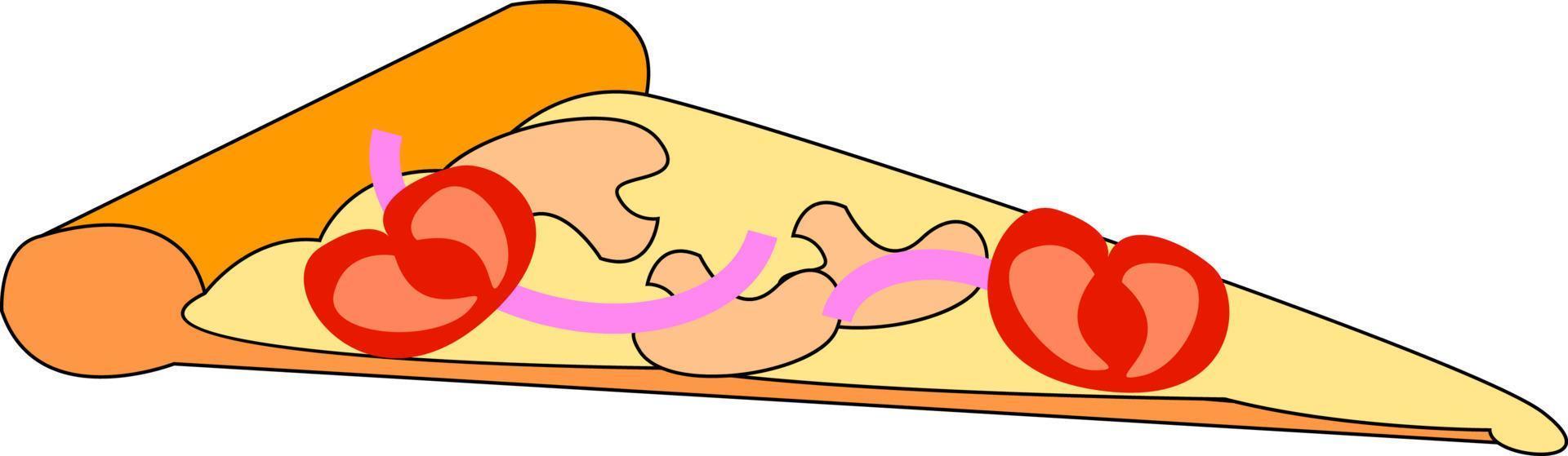 Pizza slice with onions, illustration, vector on white background.