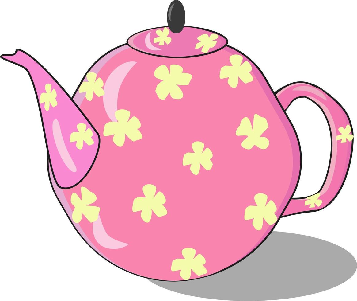 Floral teapot, illustration, vector on white background.