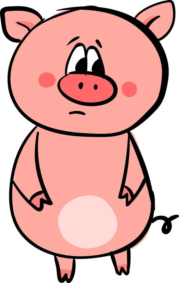 Sad little pig, illustration, vector on white background