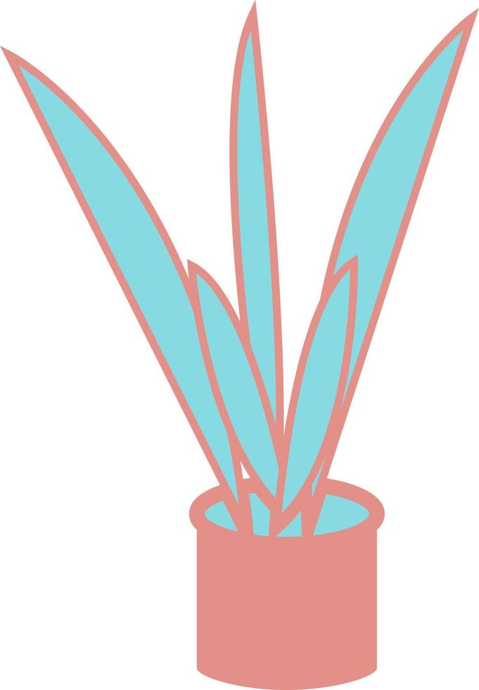 Blue plant in pink pot , illustration, vector on a white background.