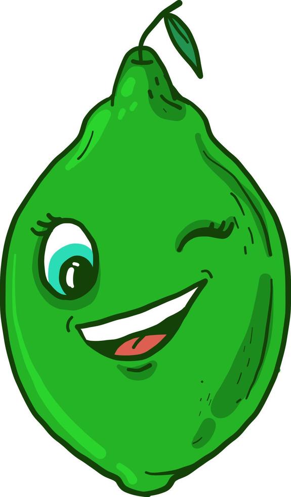 Winking green lime, illustration, vector on white background.