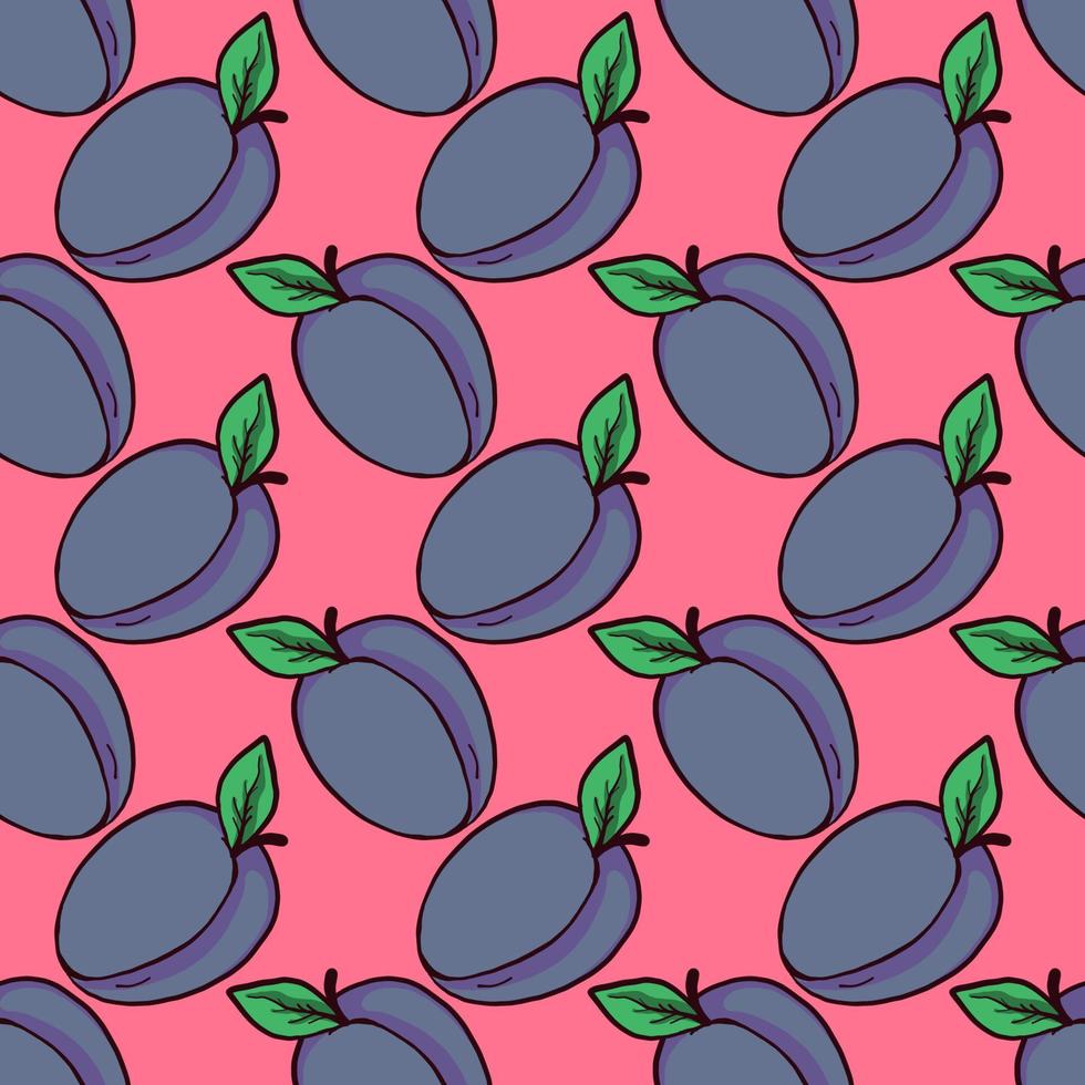 Plums pattern, seamless pattern on red background. vector